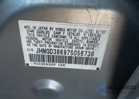 2007 Honda Fit Sport z USA, uszkodzony, nr VIN JHMGD38697S056738